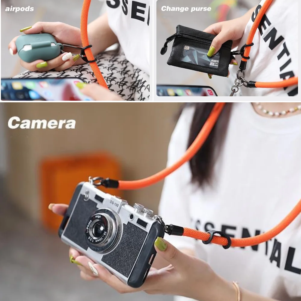 Adjustable Crossbody Phone Lanyard Black and White Universal Multi-functional Lanyard with Classic Black Fixing Card thumbnail 3