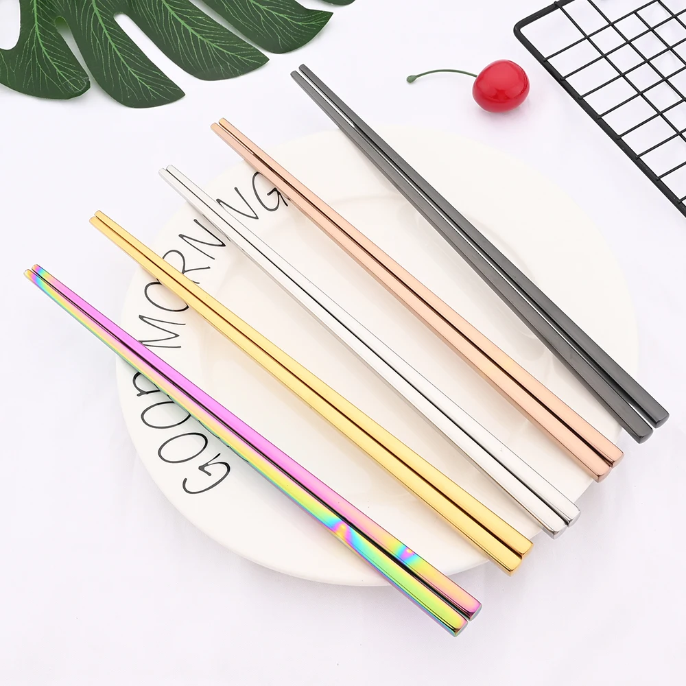 10Pcs Chopsticks Knife Fork Spoon Cutlery Set Black Gold Dinnerware Set Luxury 304 Stainless Steel Flatware Korean Tableware Set thumbnail 6