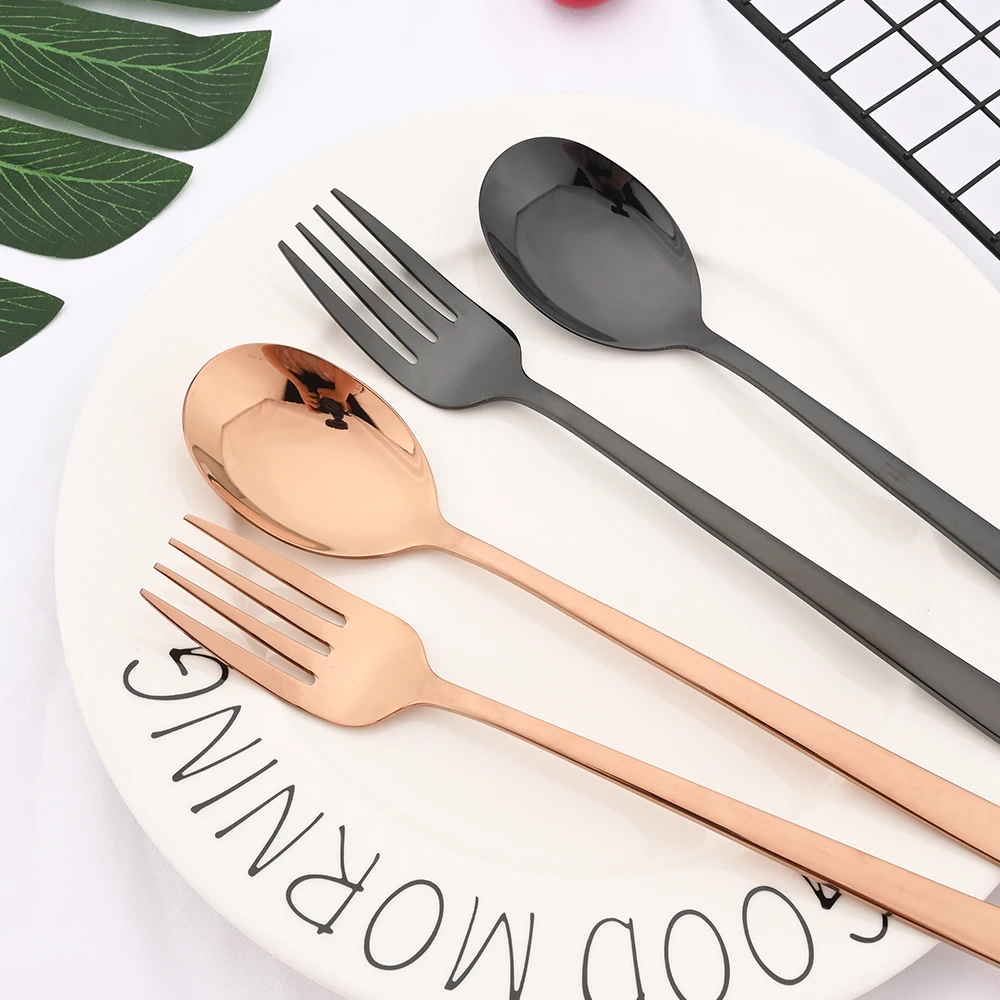 10Pcs Chopsticks Knife Fork Spoon Cutlery Set Black Gold Dinnerware Set Luxury 304 Stainless Steel Flatware Korean Tableware Set thumbnail 5
