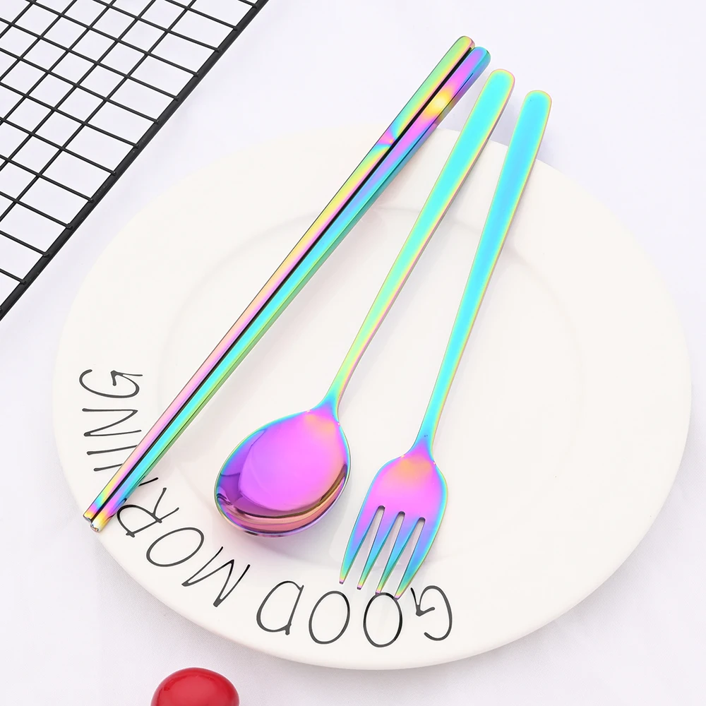 10Pcs Chopsticks Knife Fork Spoon Cutlery Set Black Gold Dinnerware Set Luxury 304 Stainless Steel Flatware Korean Tableware Set thumbnail 2