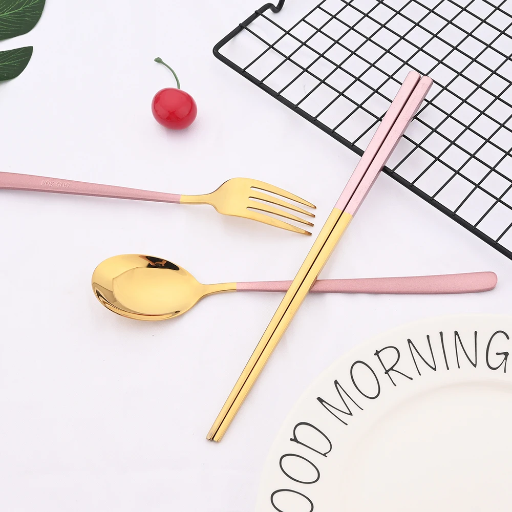 10Pcs Chopsticks Knife Fork Spoon Cutlery Set Black Gold Dinnerware Set Luxury 304 Stainless Steel Flatware Korean Tableware Set thumbnail 3