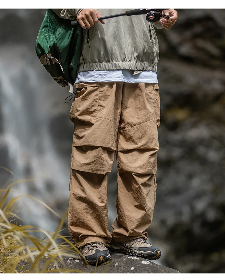 Korean Style Overalls Men's Japan Fashion Retro High Street Casual Fashion Tactical Pants Multi-pockets Parachute Casual Pants thumbnail 4
