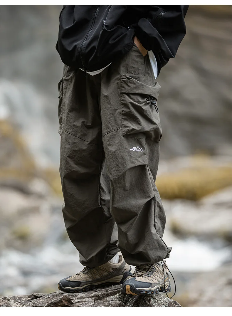 Korean Style Overalls Men's Japan Fashion Retro High Street Casual Fashion Tactical Pants Multi-pockets Parachute Casual Pants thumbnail 2