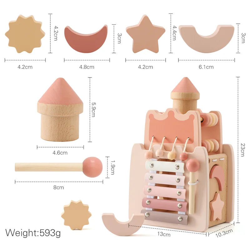 Montessori Toys Baby Wooden Castle Pink House Blocks Toys Puzzle Game Early Education Accessories Multifunctional Toy Baby Gifts thumbnail 6