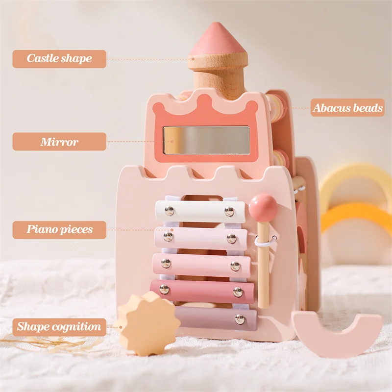Montessori Toys Baby Wooden Castle Pink House Blocks Toys Puzzle Game Early Education Accessories Multifunctional Toy Baby Gifts thumbnail 4