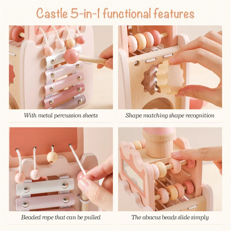 Montessori Toys Baby Wooden Castle Pink House Blocks Toys Puzzle Game Early Education Accessories Multifunctional Toy Baby Gifts thumbnail 3