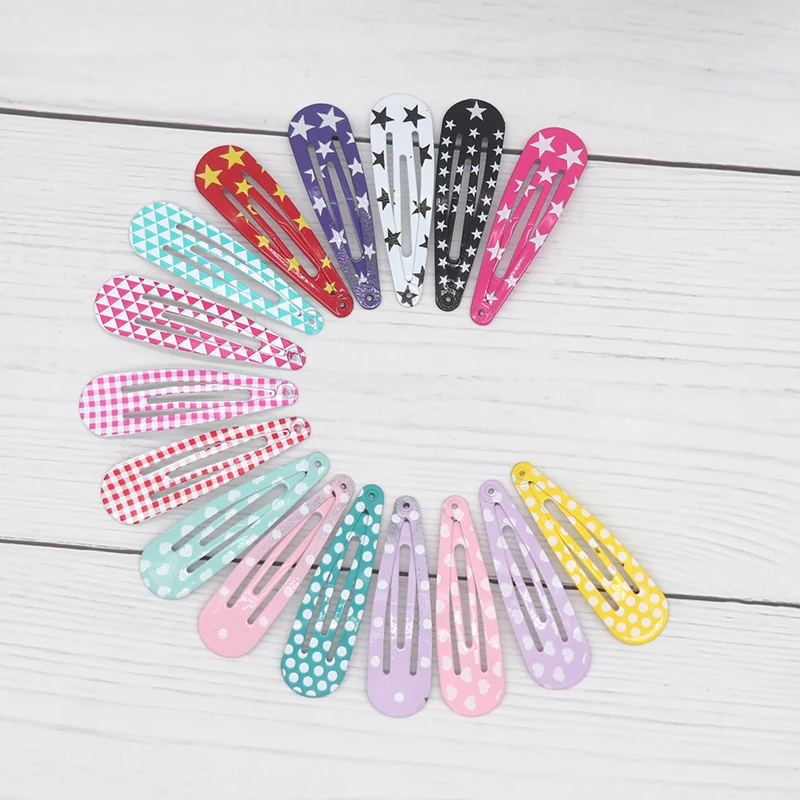 20-100Pcs Cute Colorful Waterdrop Alloy Hairpin Girls Snap Hair Clips For Kids Print Bb Hairgripe Headwear Baby Hair Accessories thumbnail 5