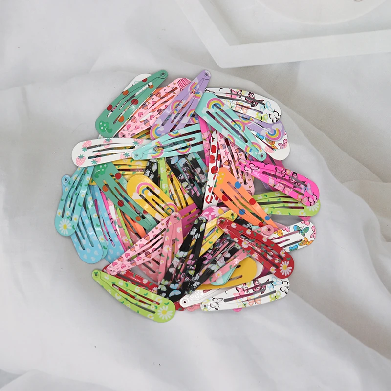 20-100Pcs Cute Colorful Waterdrop Alloy Hairpin Girls Snap Hair Clips For Kids Print Bb Hairgripe Headwear Baby Hair Accessories thumbnail 6