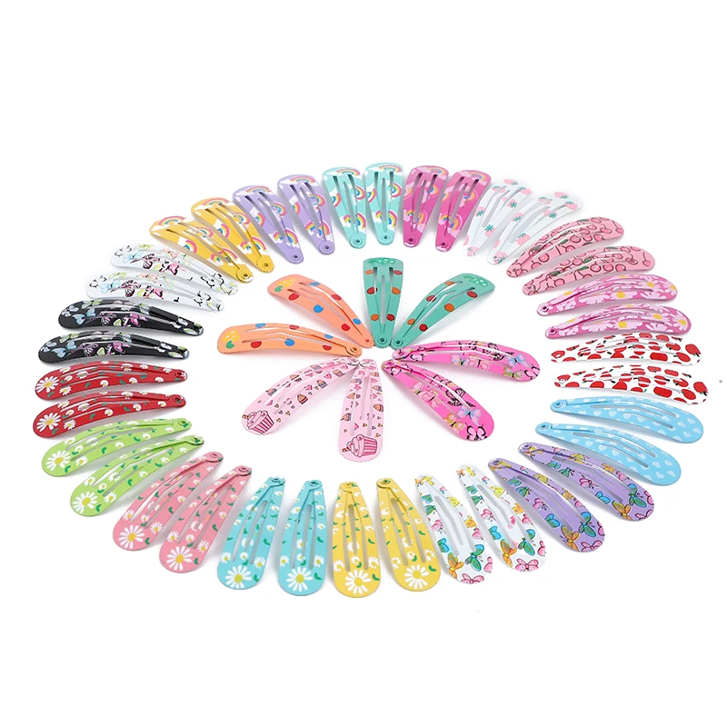 20-100Pcs Cute Colorful Waterdrop Alloy Hairpin Girls Snap Hair Clips For Kids Print Bb Hairgripe Headwear Baby Hair Accessories thumbnail 4