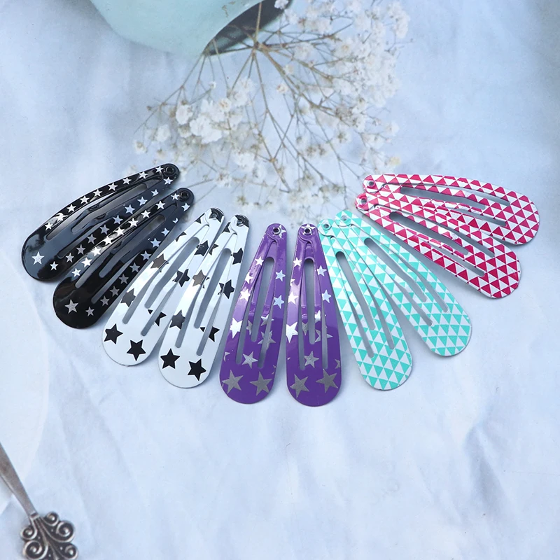 20-100Pcs Cute Colorful Waterdrop Alloy Hairpin Girls Snap Hair Clips For Kids Print Bb Hairgripe Headwear Baby Hair Accessories thumbnail 3