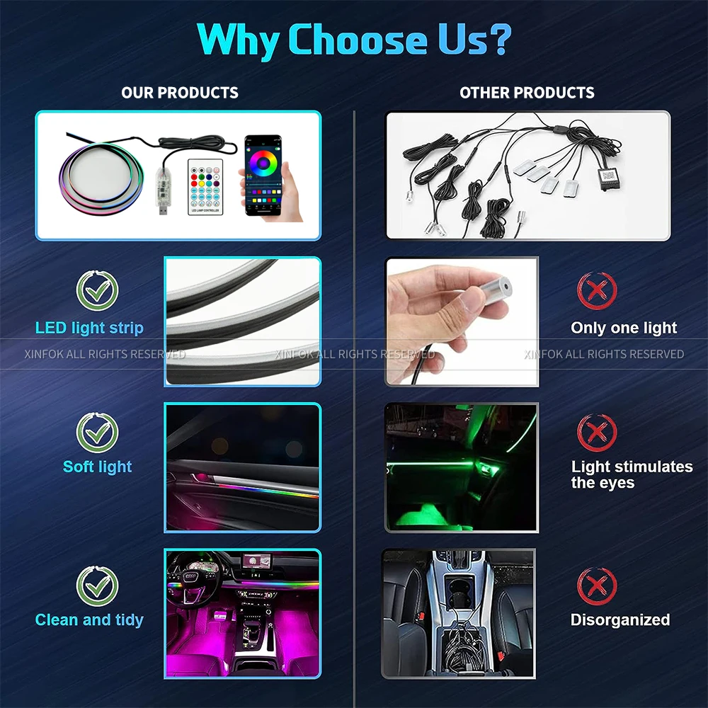 110cm  APP Control Car Ambient Lights LED Interior RGB Symphony Atmosphere Light  Acrylic Strips Dashboard Decoration Sunroof thumbnail 4
