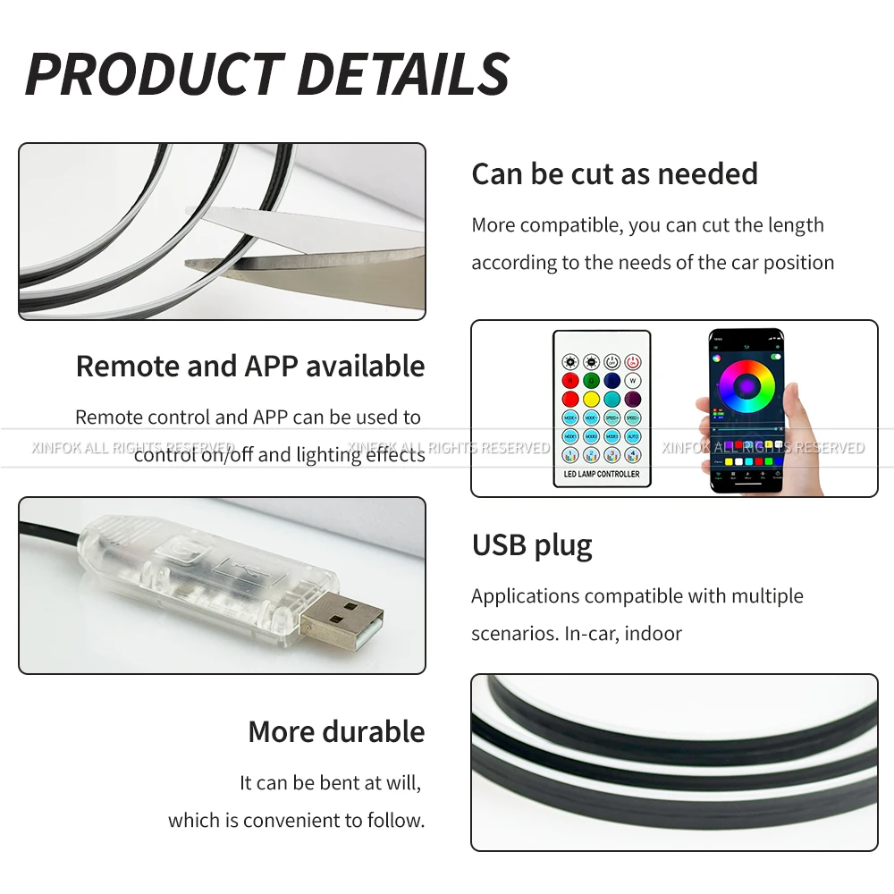 110cm  APP Control Car Ambient Lights LED Interior RGB Symphony Atmosphere Light  Acrylic Strips Dashboard Decoration Sunroof thumbnail 2