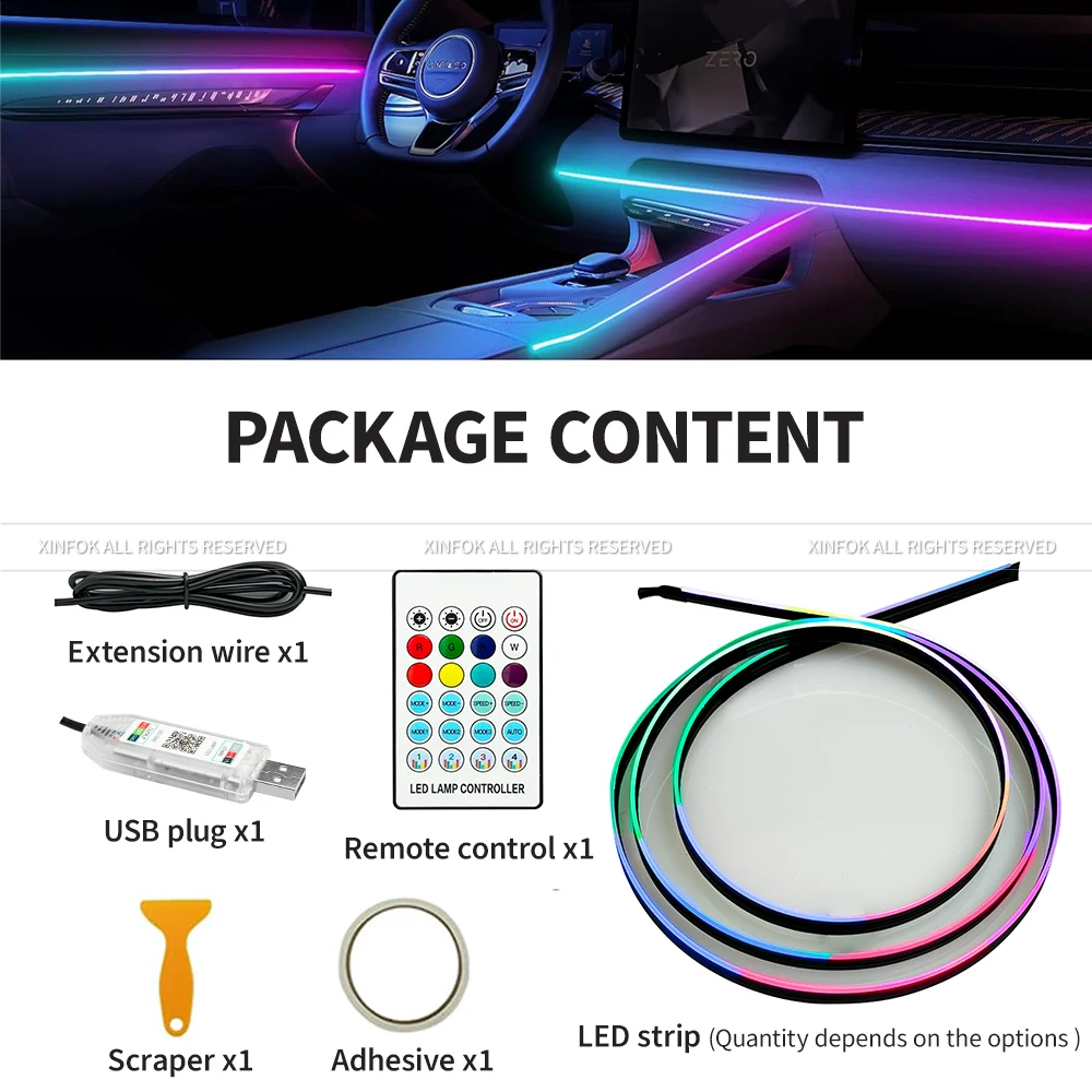 110cm  APP Control Car Ambient Lights LED Interior RGB Symphony Atmosphere Light  Acrylic Strips Dashboard Decoration Sunroof thumbnail 3