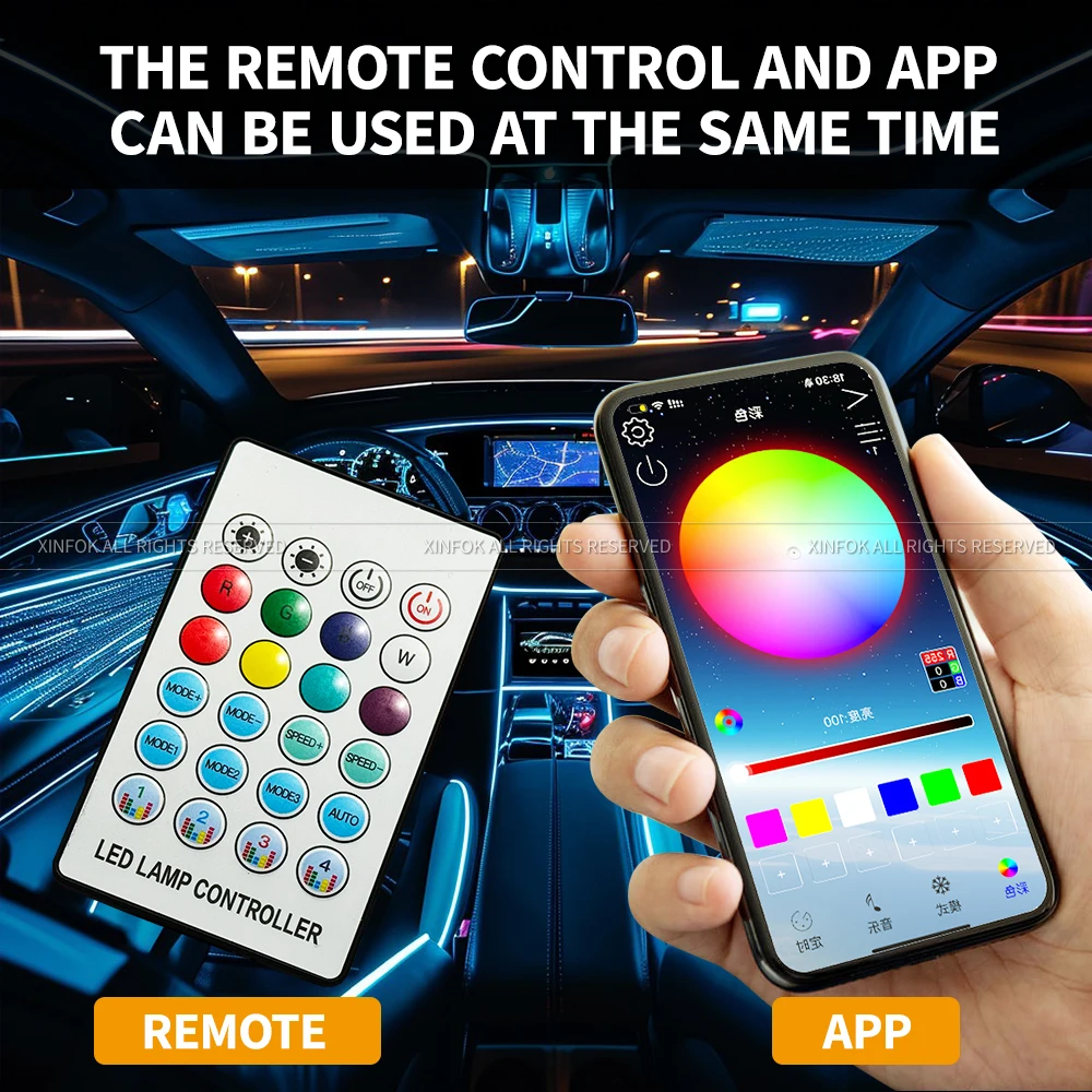 110cm  APP Control Car Ambient Lights LED Interior RGB Symphony Atmosphere Light  Acrylic Strips Dashboard Decoration Sunroof thumbnail 6