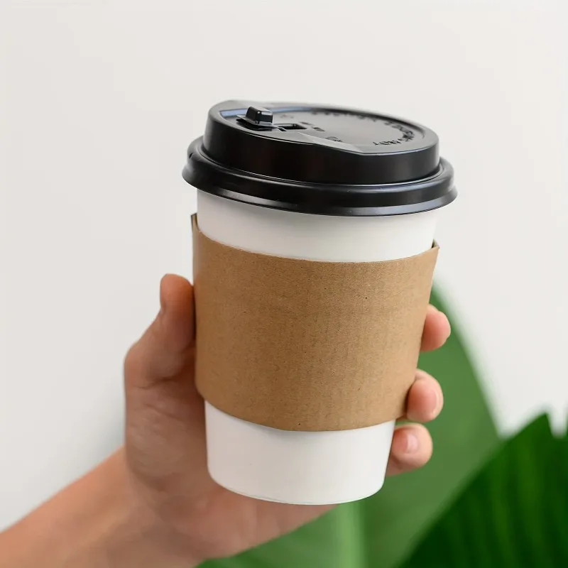 50PCS Disposable Cup Covers Kraft Paper Cup Covers Thermal Insulation Pads Hot Cold Drinks Home Party Restaurants Coffee Shops thumbnail 3