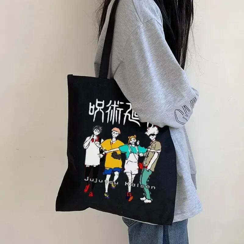 Women Bag Jujutsu Kaisen Canvas Bag Japanese Anime Women Shoulder Bag Ins Harajuku Large Capacity Vintage Cartoon Shopper Bags thumbnail 2