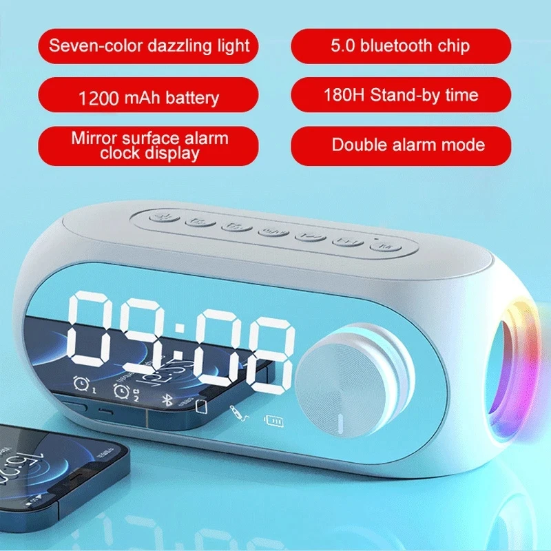 Alarm Clock Radio FM Bluetooth Speaker Portable Subwoofer Caixa De Som Sound Box Music Wireless Mini Woofers Bocina Lamp Column thumbnail 2