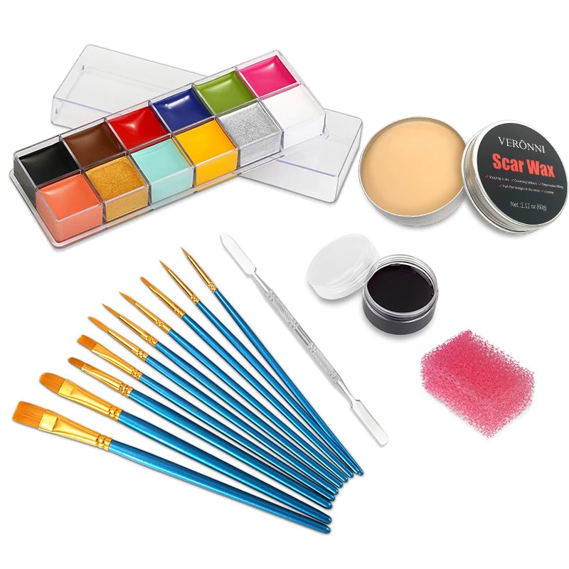 12/20 Colors Face Body Painting Fake Blood ,Halloween Professional Special Effects Makeup Kit with Wound Modeling Scar Wax thumbnail 2
