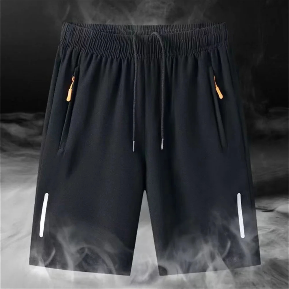 Men's Summer Ultra-thin Ice Silk Beach Casual Shorts Jogging Sport Quick Dry Male Zipper Loose Gym Sports Short Pants Sweatpant thumbnail 2