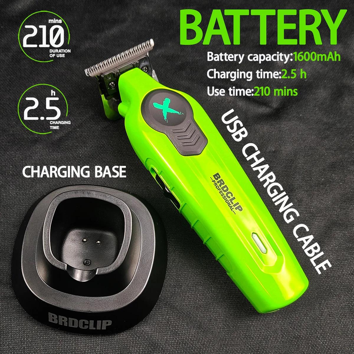 New 2026 BRDCLIP FA1T Green Professional Hair Trimmer Barber Carving Gradient Finish Machine Electric Clipper with Charger Stand thumbnail 5