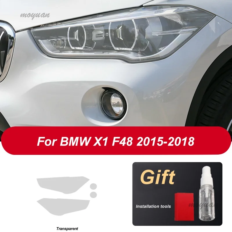 2 Pcs Car Headlight Protective Film Headlamp Transparent Black TPU Precut Sticker For BMW X1 F48 2015-Present 2020 Accessories thumbnail 2