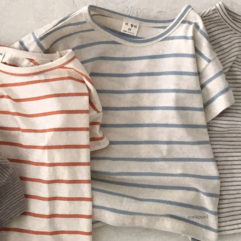 Children Girls Sports Shirt Cotton Tops Baby Boy Stripe Shirt Summer Casual Short Bat Sleeve Kids Shirt for Boys Clothing thumbnail 4