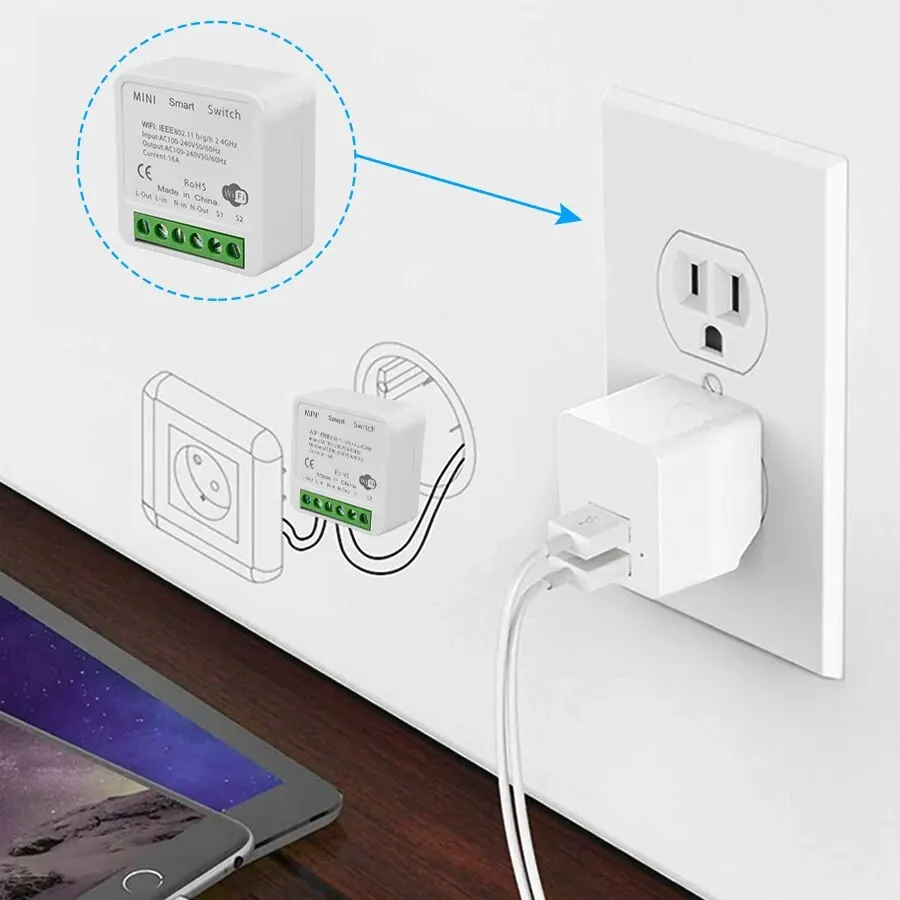 16A Mini Tuya Smart Wi-Fi Switch DIY Module 2-way Control Works with Smart Life APP Alexa Alice Google Home Voice Control thumbnail 6