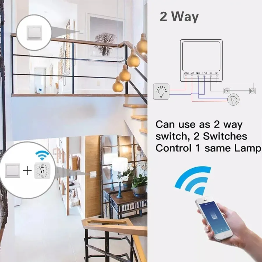 16A Mini Tuya Smart Wi-Fi Switch DIY Module 2-way Control Works with Smart Life APP Alexa Alice Google Home Voice Control thumbnail 3