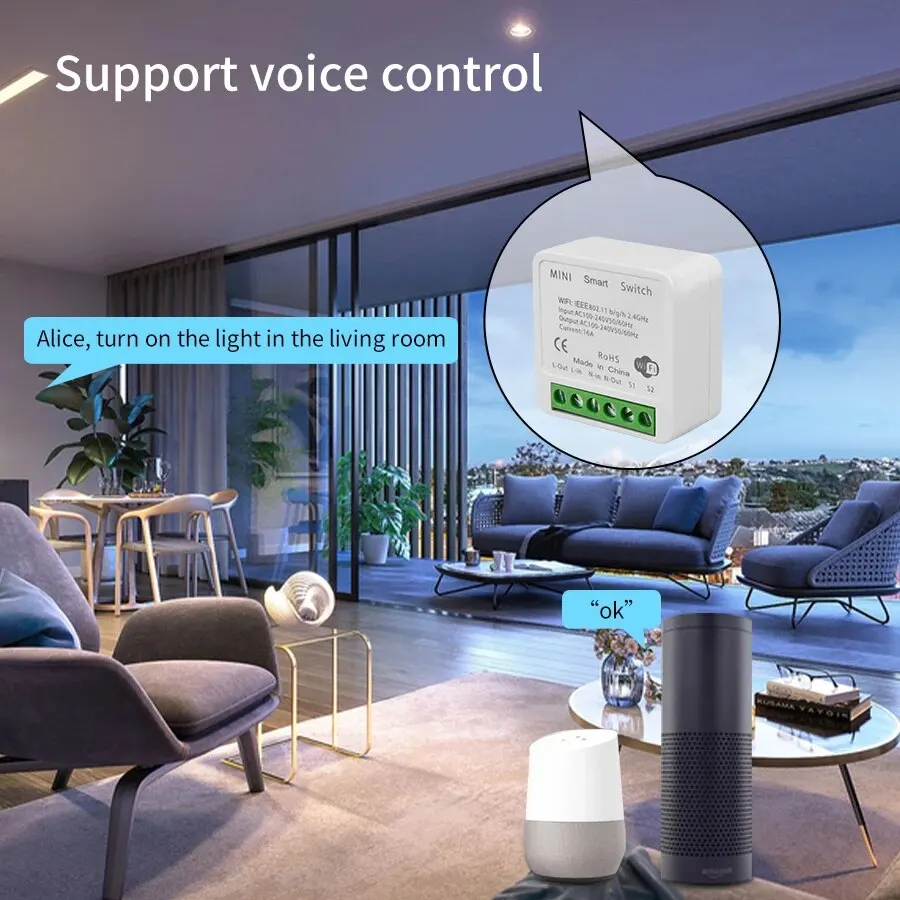16A Mini Tuya Smart Wi-Fi Switch DIY Module 2-way Control Works with Smart Life APP Alexa Alice Google Home Voice Control thumbnail 5
