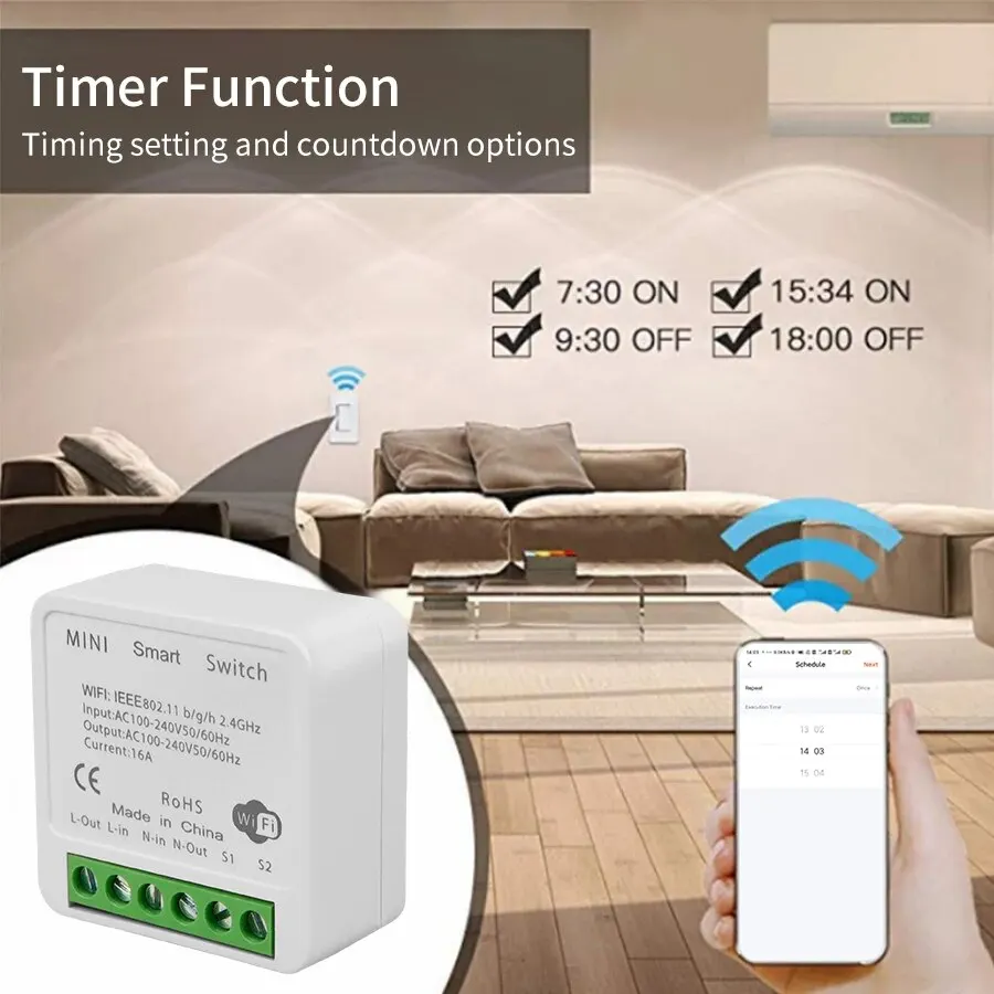 16A Mini Tuya Smart Wi-Fi Switch DIY Module 2-way Control Works with Smart Life APP Alexa Alice Google Home Voice Control thumbnail 2