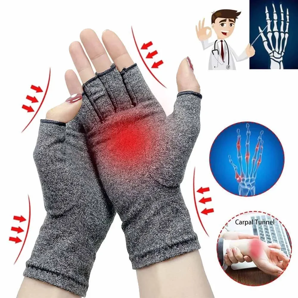 Compression Arthritis Gloves Wrist Support Therapy Wristband Half Finger Compression Gloves Joint Pain Relief Cycling Gloves thumbnail 3