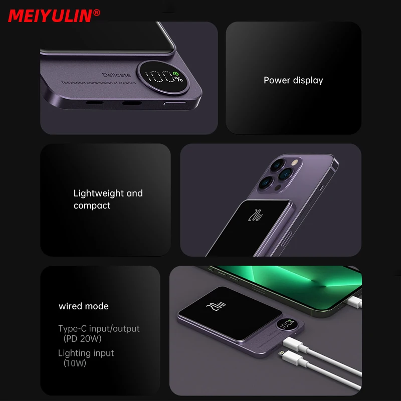 PD 20W 10000mAh Magnetic Wireless Power Bank Portable 22.5W USB C Fast Charging External Battery For Iphone15 Samsung Powerbank thumbnail 3