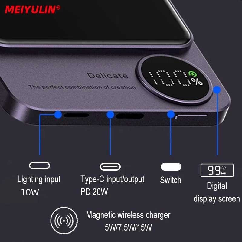 PD 20W 10000mAh Magnetic Wireless Power Bank Portable 22.5W USB C Fast Charging External Battery For Iphone15 Samsung Powerbank thumbnail 2