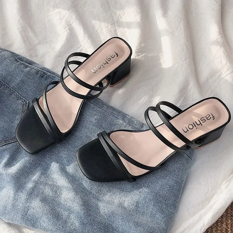 Women High Heel Sandals Summer Casual Female Shoes Woman Square Heel Open Toe Ankle Strap Ladies Sandalias Wedge Shoe 2022 New thumbnail 6