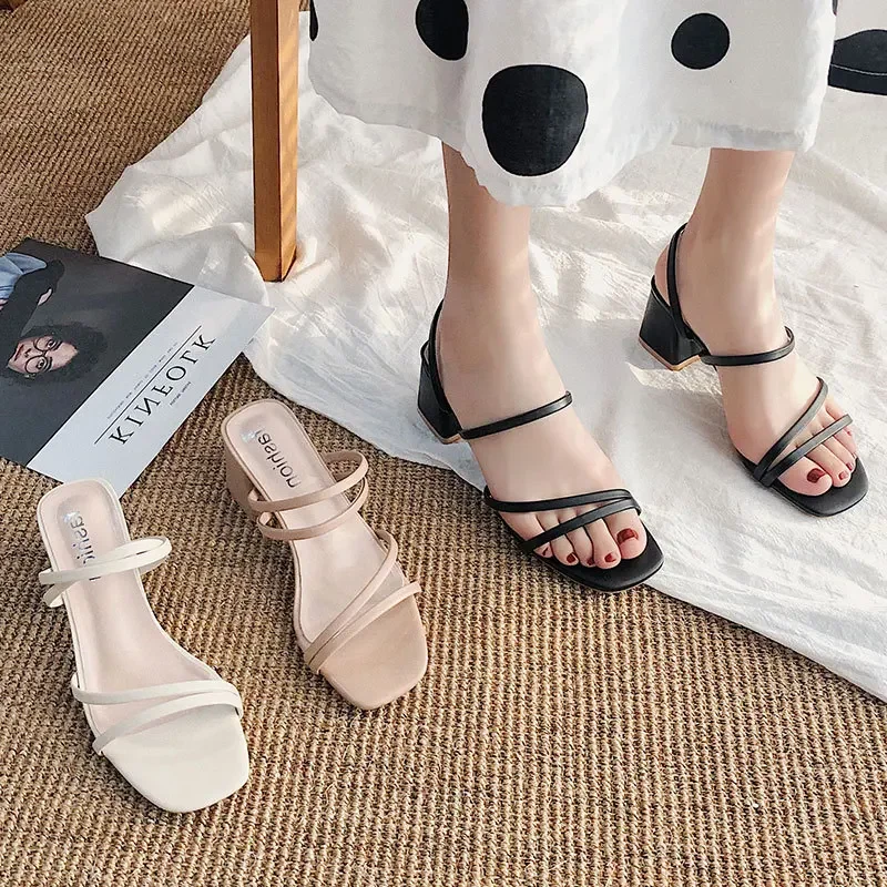Women High Heel Sandals Summer Casual Female Shoes Woman Square Heel Open Toe Ankle Strap Ladies Sandalias Wedge Shoe 2022 New thumbnail 4