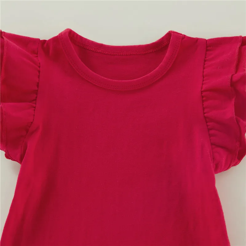 1-6Years Infant Girls T-Shirt Cotton Flying Sleeves T-Shirt For Girls Summer Solid Black White Pink Red Tee Tops thumbnail 6