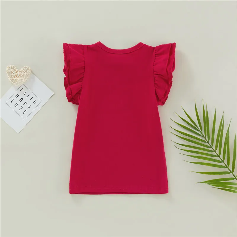 1-6Years Infant Girls T-Shirt Cotton Flying Sleeves T-Shirt For Girls Summer Solid Black White Pink Red Tee Tops thumbnail 5