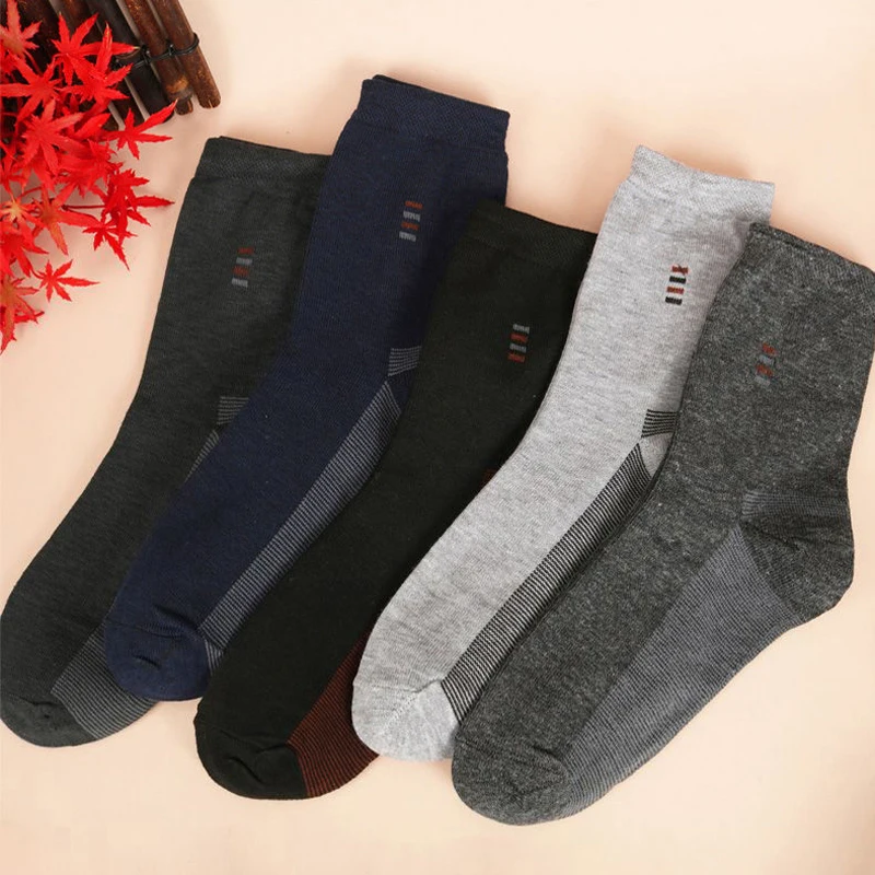 5 Pairs Men's Long Socks Soft Comfortable Wear-resistant Sturdy Casual Simple Fashion Black Large Szie Mid-calf Socks thumbnail 2
