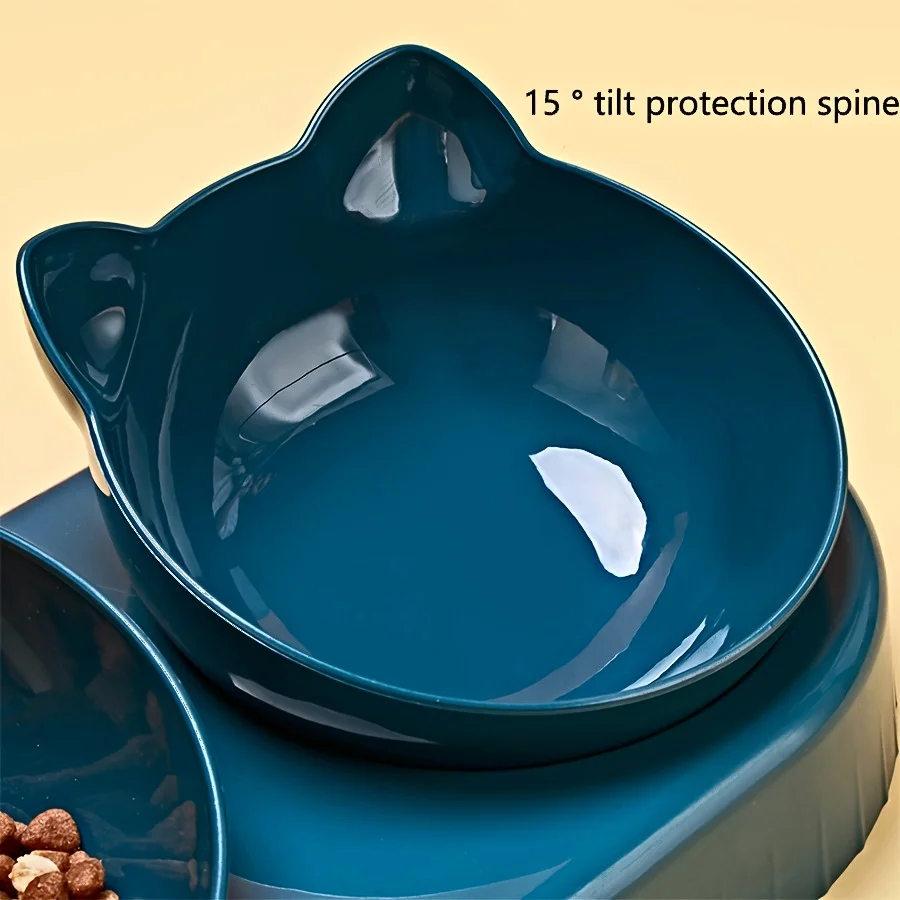 Pet Bowls With Water Feeder, 3 In 1 Ear Design Tilted Cat Water And Food Bowl Set With Gravity Water Bottle For Neck Protection thumbnail 4