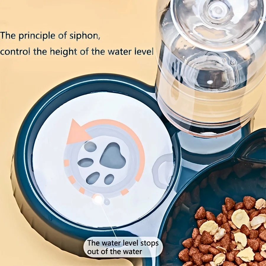 Pet Bowls With Water Feeder, 3 In 1 Ear Design Tilted Cat Water And Food Bowl Set With Gravity Water Bottle For Neck Protection thumbnail 5