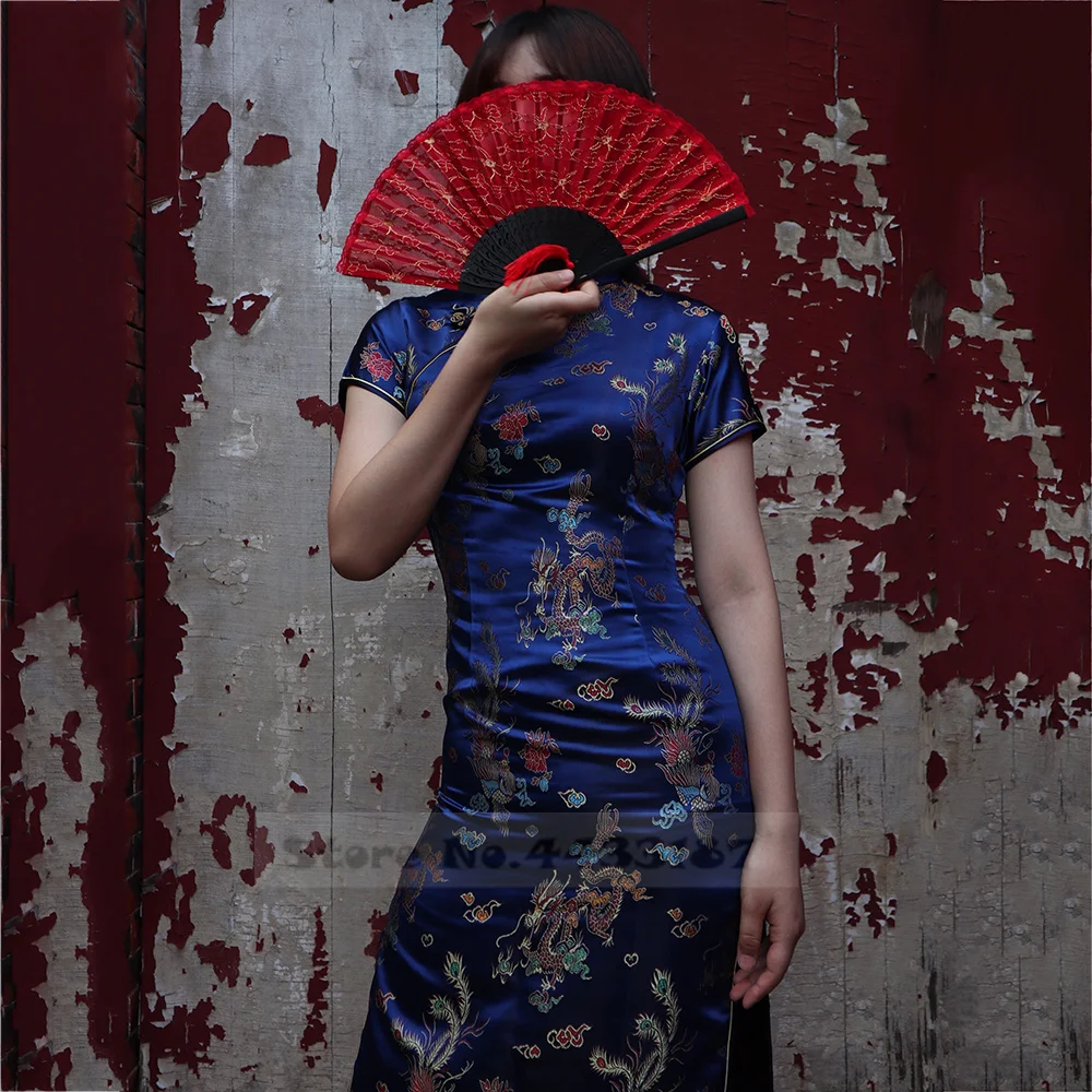 Oversize Female Long Qipao Chinese Dresses Retro Elegant Mandarin Collar Cheongsam Sexy Slim Brocade Dragon Phoenix Vestidos thumbnail 2