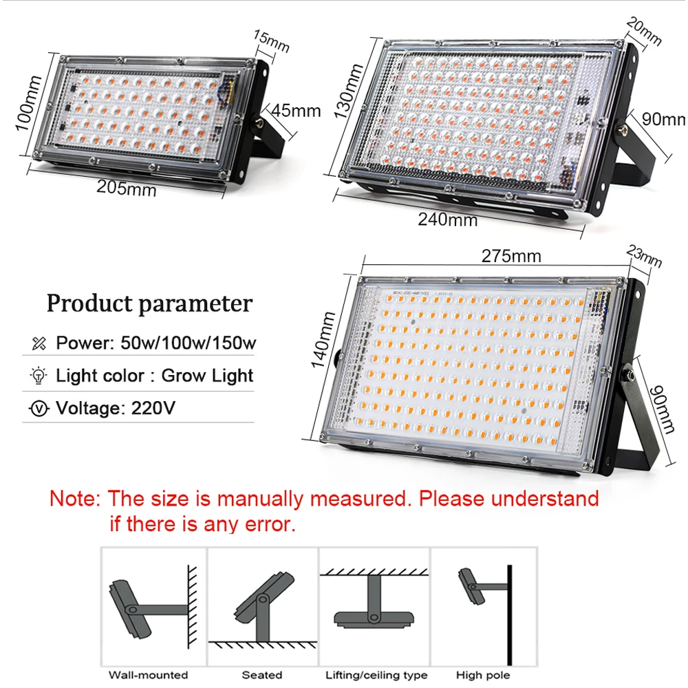 LED Grow Light 50W 100W 150W 220V Full Spectrum Phyto Lamp For Plant Outdoor Indoor Hydroponics Greenhouse Seeds Growth Lighting thumbnail 2