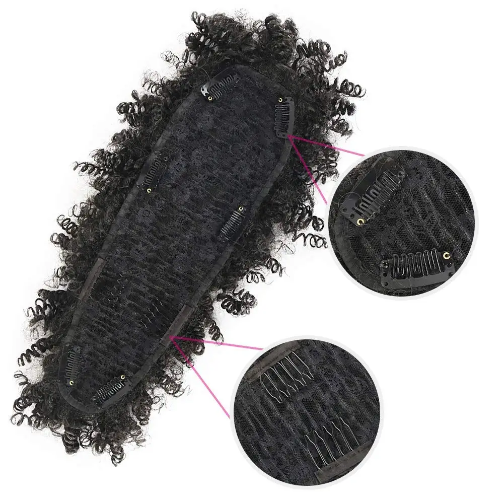 Afro High Puff Hair Bun Ponytail Drawstring With Bangs Synthetic Jerry Curly Mohawk Kinkys Curly Fauxhawks Pony Tail Clip in on thumbnail 6