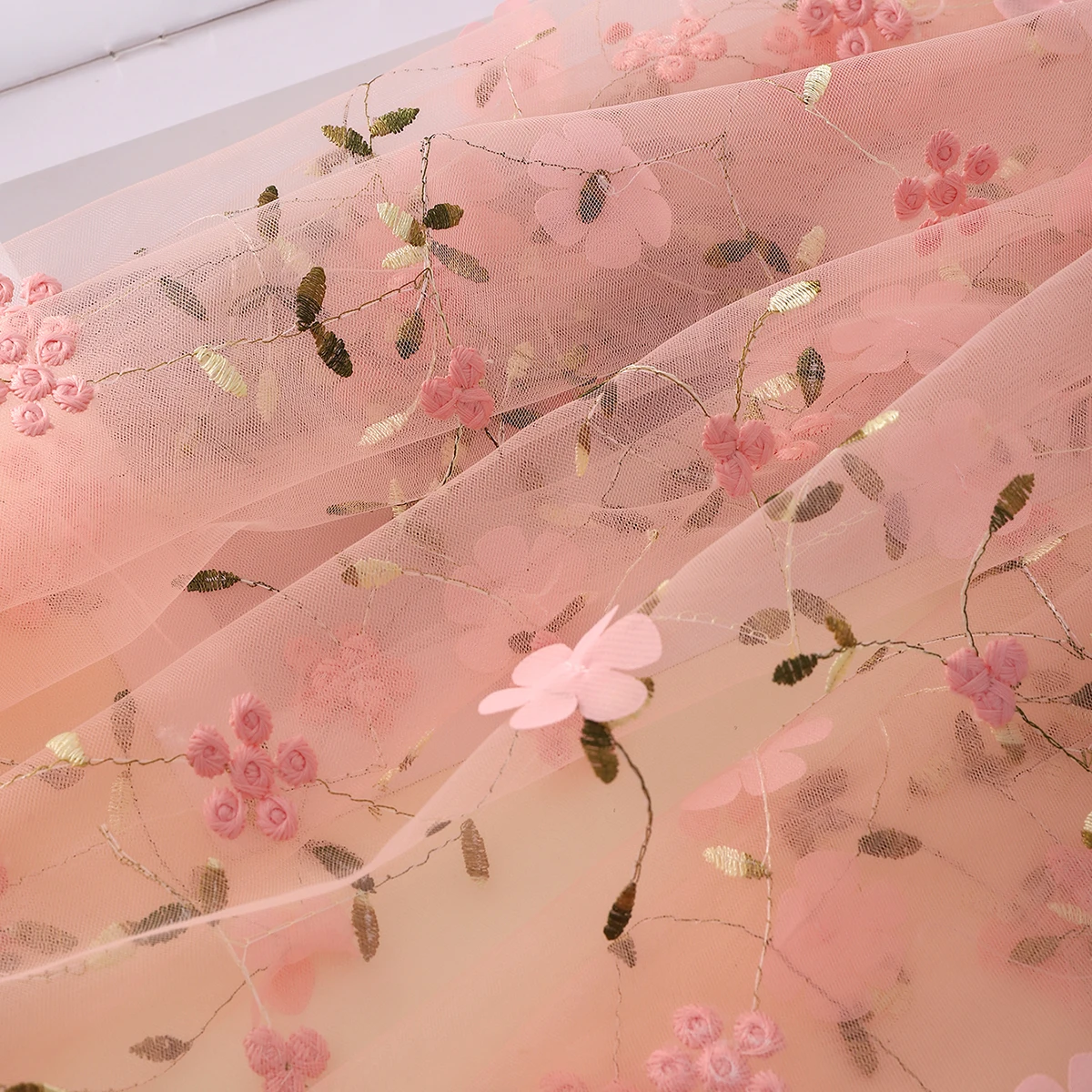 Floral Pattern Fabric Dusty Pink Flower Embroidery Mesh Lace Fabric Soft Tulle Fabric for DIY Clothing thumbnail 4