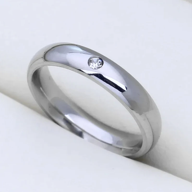 Customizable Never Fade 4mm Stainless Steel Solid Zircon Ring Engagement Wedding Charm Rings for Men and Women Charm Jewelry thumbnail 2