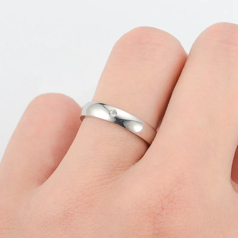 Customizable Never Fade 4mm Stainless Steel Solid Zircon Ring Engagement Wedding Charm Rings for Men and Women Charm Jewelry thumbnail 4