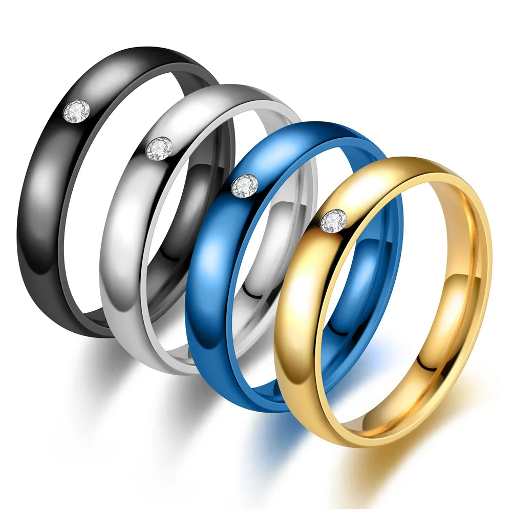 Customizable Never Fade 4mm Stainless Steel Solid Zircon Ring Engagement Wedding Charm Rings for Men and Women Charm Jewelry thumbnail 5