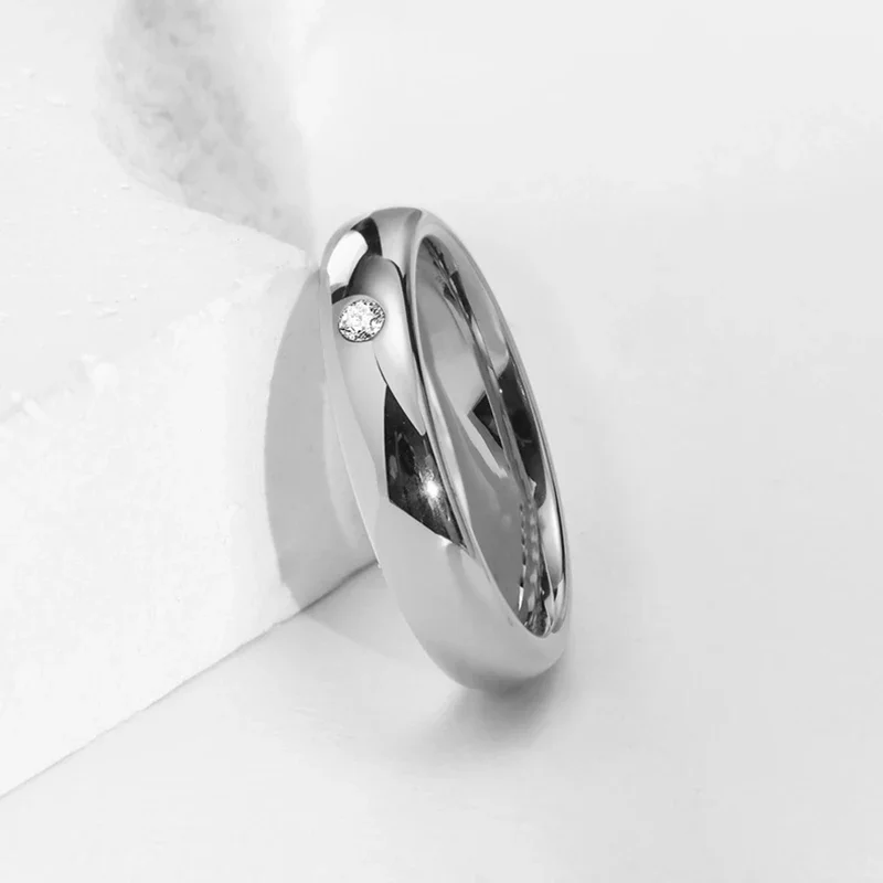 Customizable Never Fade 4mm Stainless Steel Solid Zircon Ring Engagement Wedding Charm Rings for Men and Women Charm Jewelry thumbnail 3