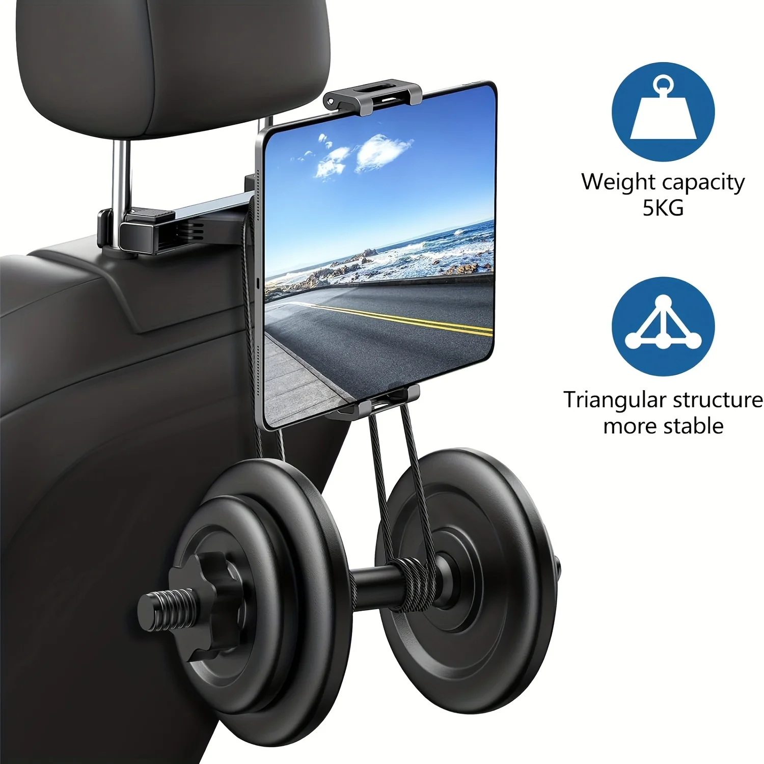 360 Degree Rotation Car Phone Holder & Tablet Mount for Rear Seat - High Quality & Comfortable Headrest Pillow Bracket thumbnail 6