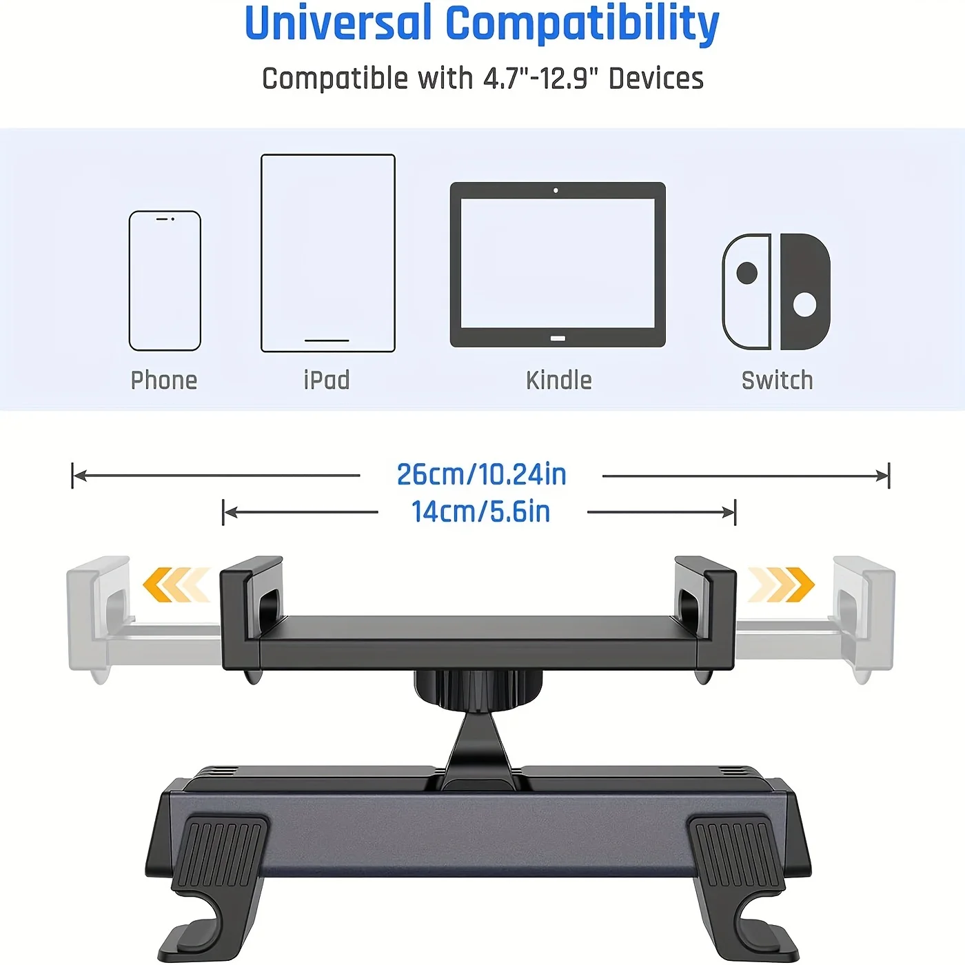 360 Degree Rotation Car Phone Holder & Tablet Mount for Rear Seat - High Quality & Comfortable Headrest Pillow Bracket thumbnail 2